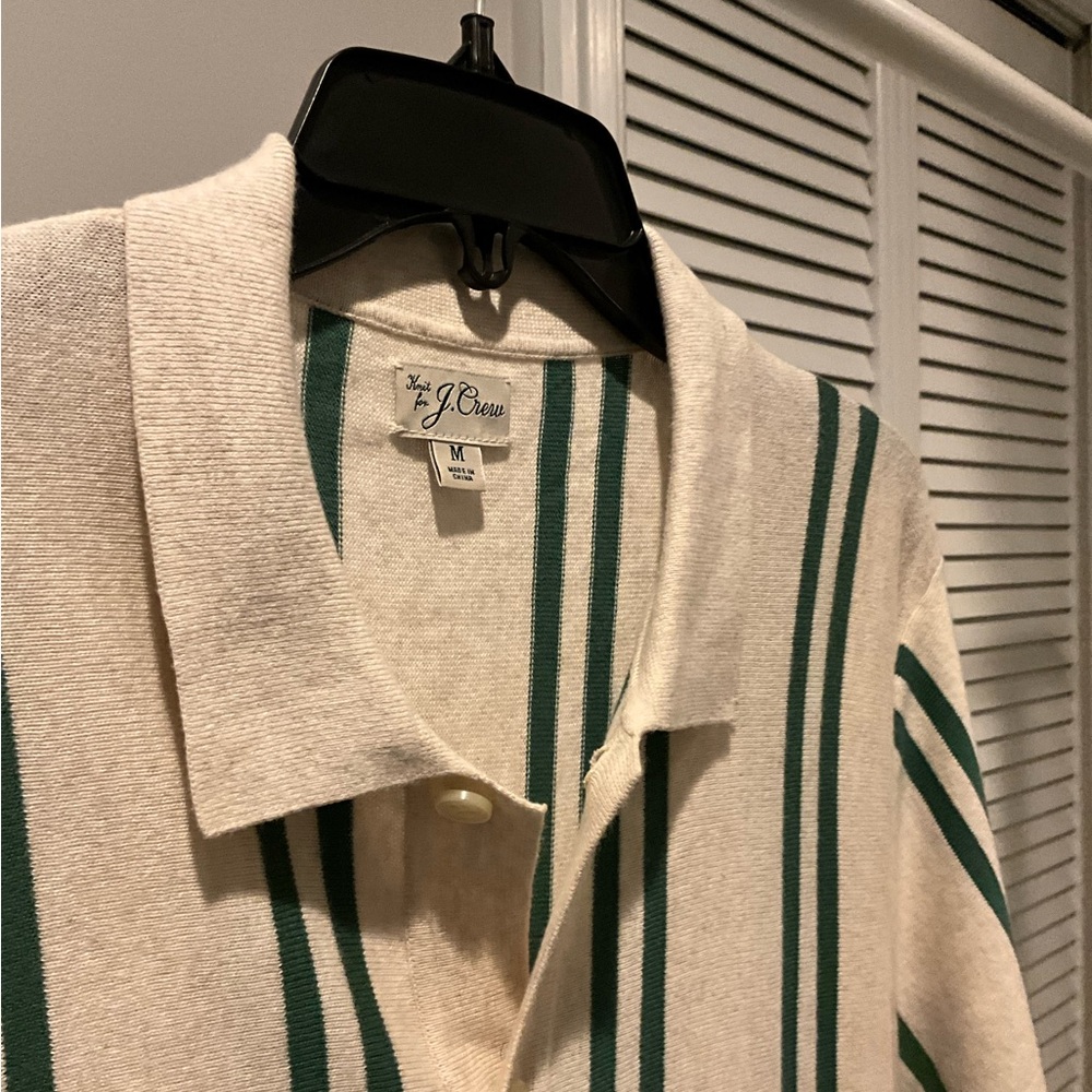 J. Crew Short-Sleeve Cotton Cardigan Polo
Sweater In Double Stripe